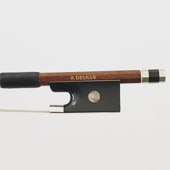 Veneered carbon fibre violin bow branded H. Delille